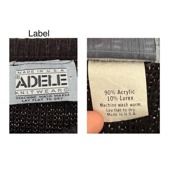 80s vintage black metallic floral print long sleeved knit sweater made in USA - Picture 9 of 9